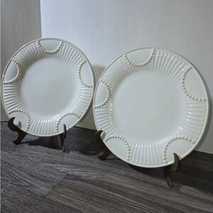 Lenox Buttler Pantry 2x White Ceramic Plate Scalloped Edge Raised Bead Design
